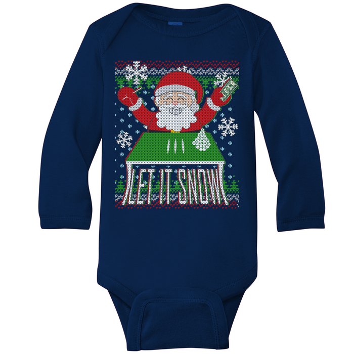 Funny X-Mas Let It Snow Santa Ugly Christmas Sweater Baby Long Sleeve Bodysuit