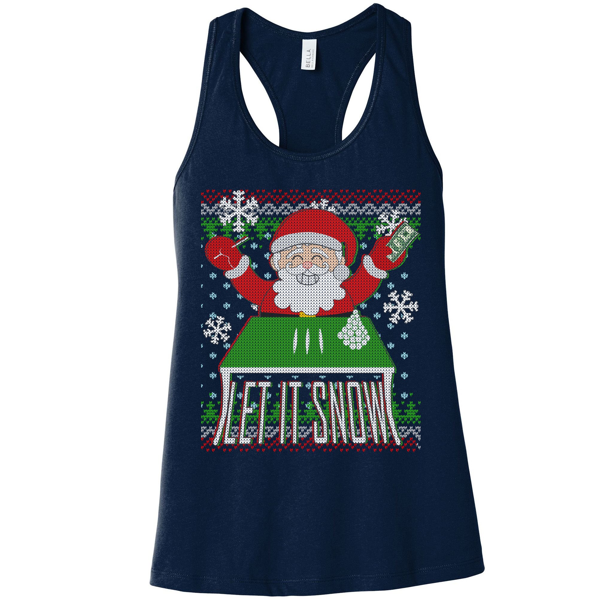Funny X-Mas Let It Snow Santa Ugly Christmas Sweater Womens Tank Top