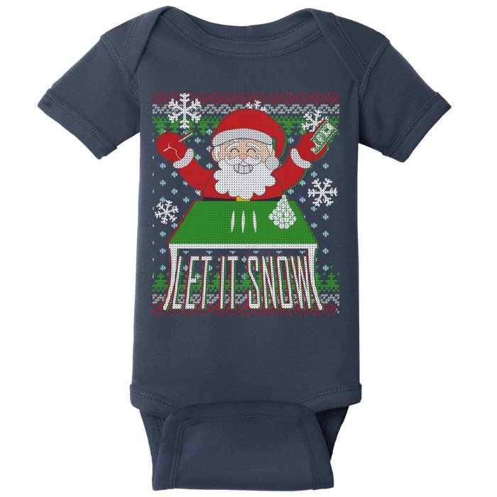 Funny X-Mas Let It Snow Santa Ugly Christmas Sweater Baby Bodysuit