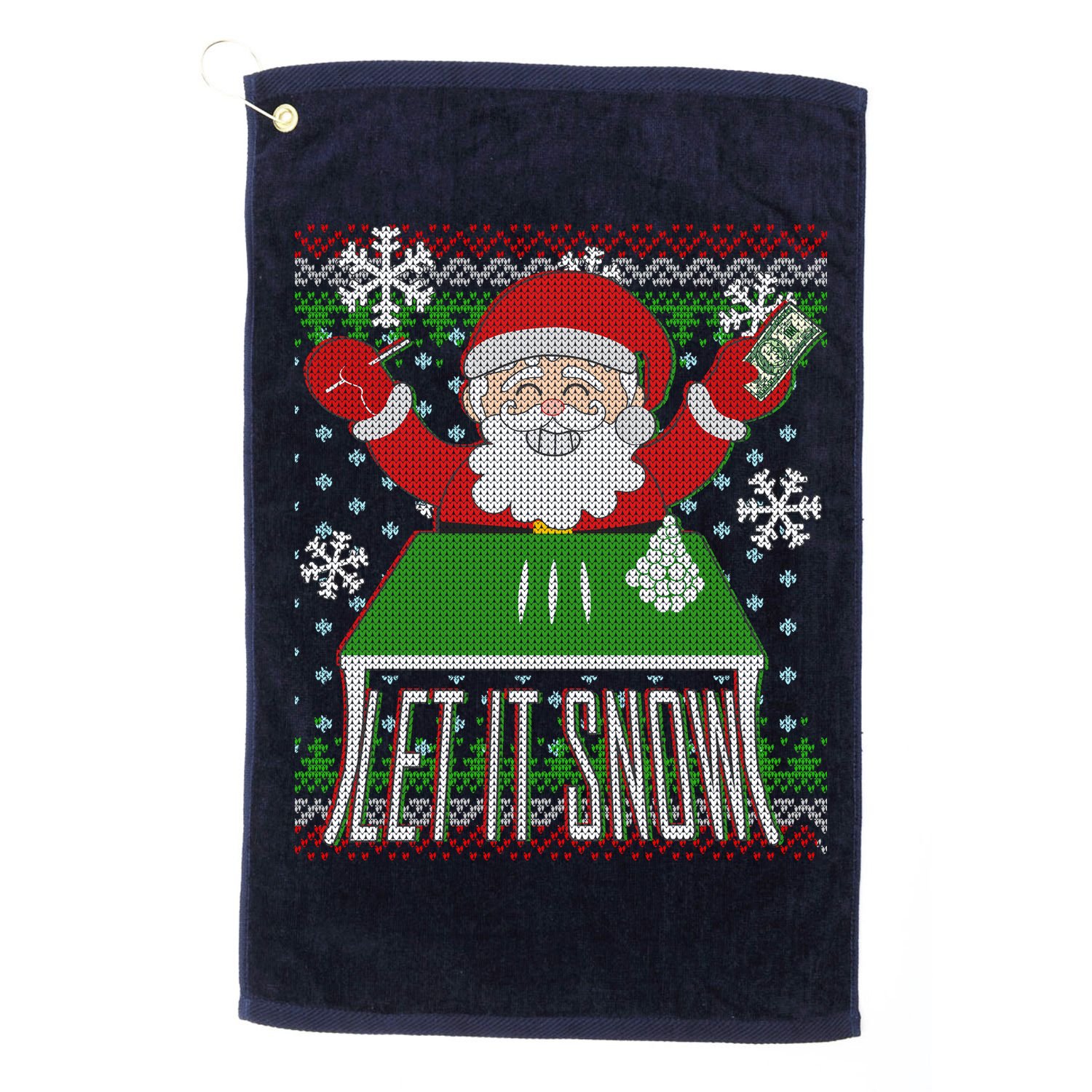 Funny X-Mas Let It Snow Santa Ugly Christmas Sweater Golf Towel