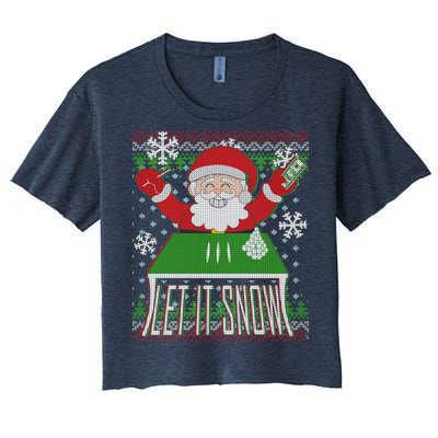 Funny X-Mas Let It Snow Santa Ugly Christmas Sweater Women's Crop Top Tee