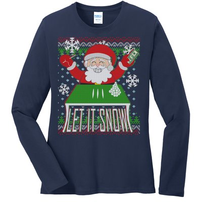 Funny X-Mas Let It Snow Santa Ugly Christmas Sweater Ladies Long Sleeve Shirt