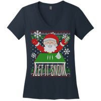 Funny X-Mas Let It Snow Santa Ugly Christmas Sweater Women's V-Neck T-Shirt