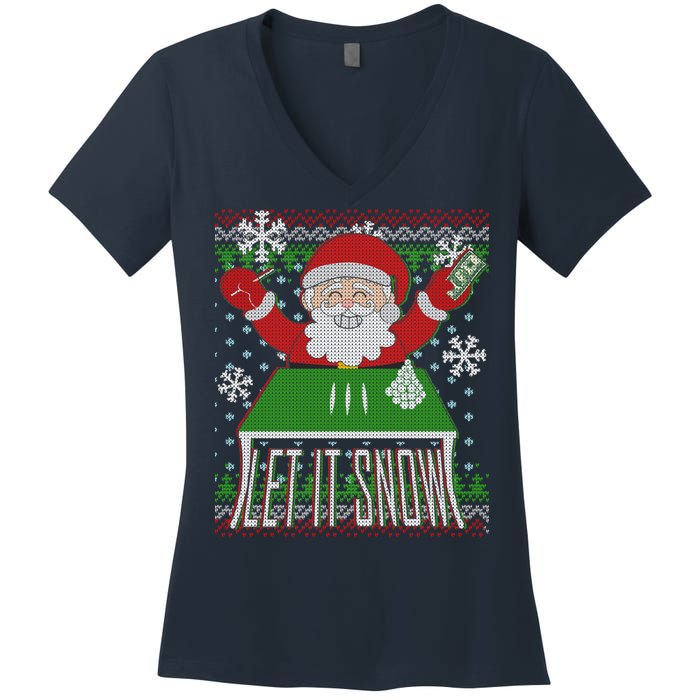 Funny X-Mas Let It Snow Santa Ugly Christmas Sweater Women's V-Neck T-Shirt