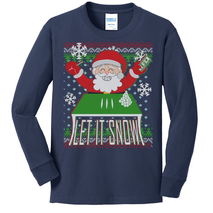 Funny X-Mas Let It Snow Santa Ugly Christmas Sweater Kids Long Sleeve Shirt