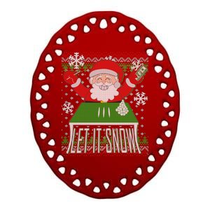 Funny X-Mas Let It Snow Santa Ugly Christmas Sweater Ceramic Oval Ornament