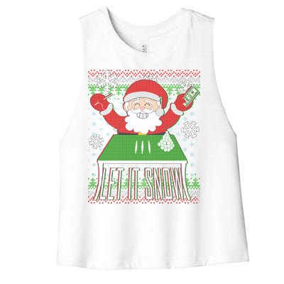 Funny X-Mas Let It Snow Santa Ugly Christmas Sweater Women's Racerback Cropped Tank