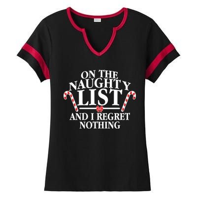 Funny X-Mas On the Naughty List I Regret Nothing Ladies Halftime Notch Neck Tee