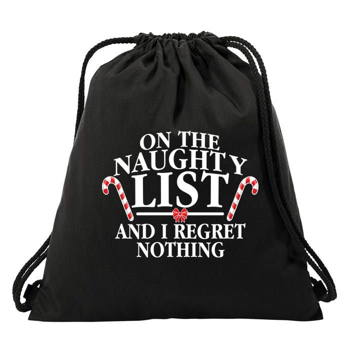 Funny X-Mas On the Naughty List I Regret Nothing Drawstring Bag