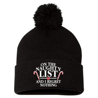 Funny X-Mas On the Naughty List I Regret Nothing Pom Pom 12in Knit Beanie