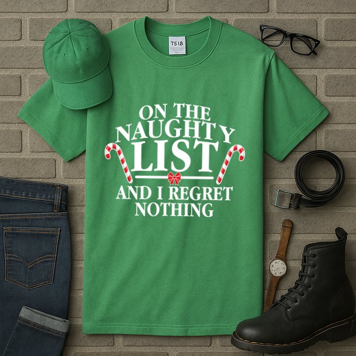 Funny X-Mas On the Naughty List I Regret Nothing Tall T-Shirt