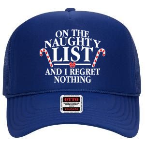 Funny X-Mas On the Naughty List I Regret Nothing High Crown Mesh Back Trucker Hat