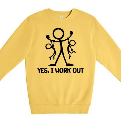 Funny Yes I Work Out Parents and Kids Premium Crewneck Sweatshirt