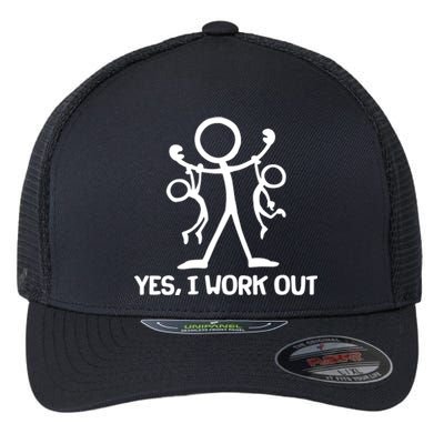 Funny Yes I Work Out Parents and Kids Flexfit Unipanel Trucker Cap