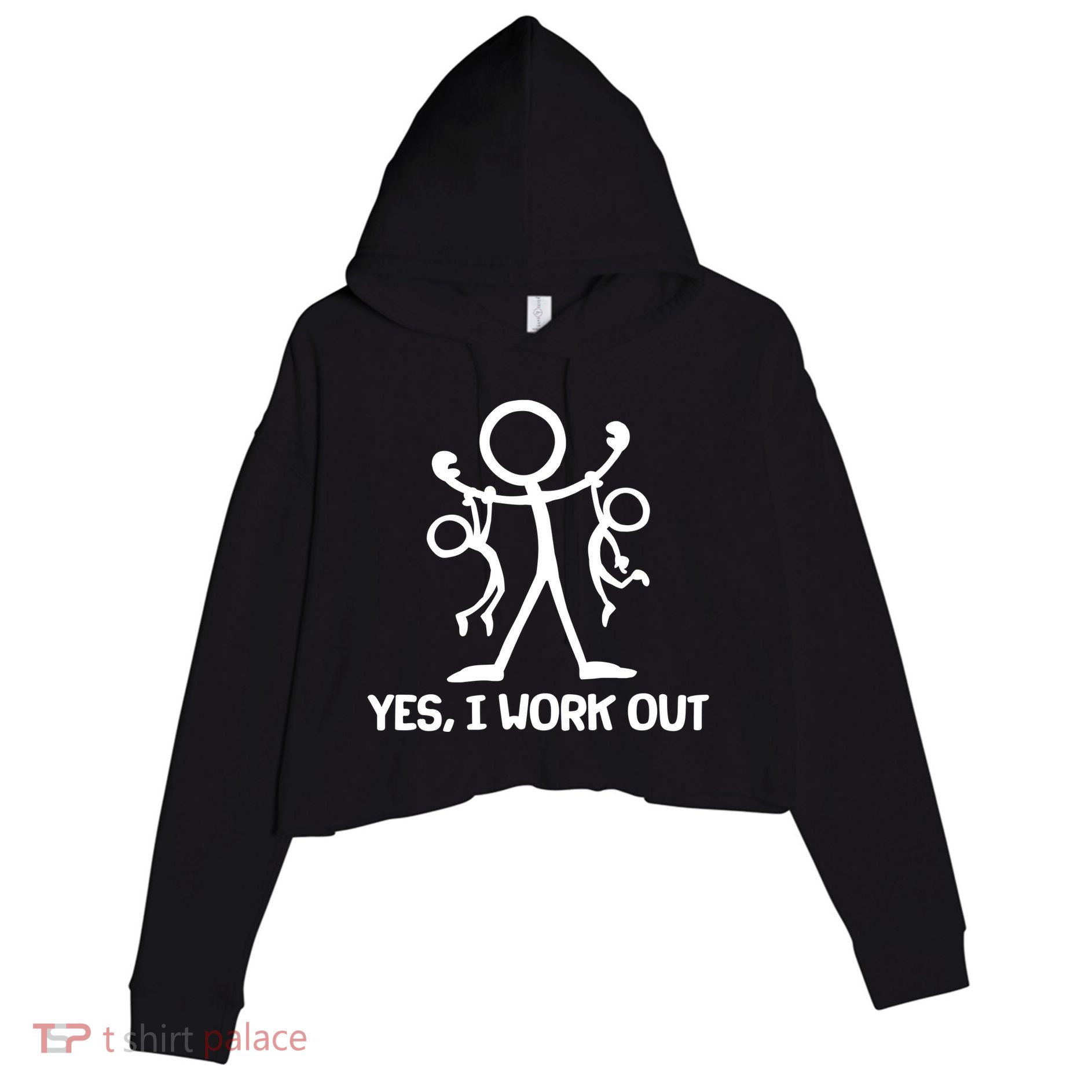 Funny Yes I Work Out Parents and Kids Crop Fleece Hoodie