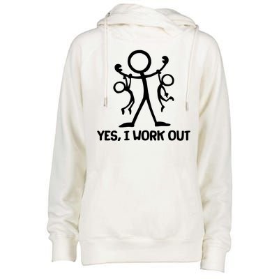 Funny Yes I Work Out Parents and Kids Womens Funnel Neck Pullover Hood