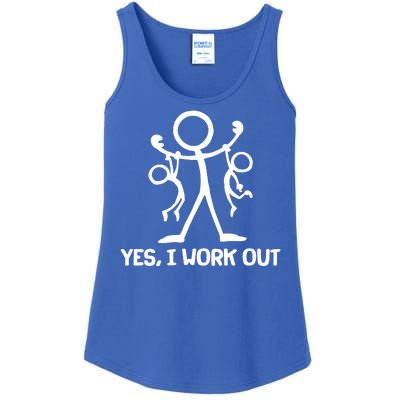 Funny Yes I Work Out Parents and Kids Ladies Essential Tank