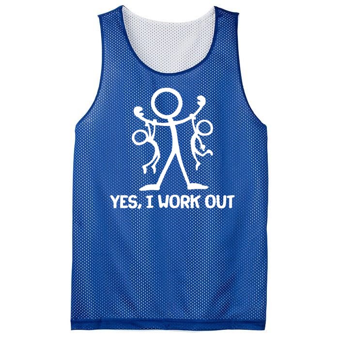 Funny Yes I Work Out Parents and Kids Mesh Reversible Basketball Jersey Tank