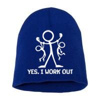 Funny Yes I Work Out Parents and Kids Short Acrylic Beanie