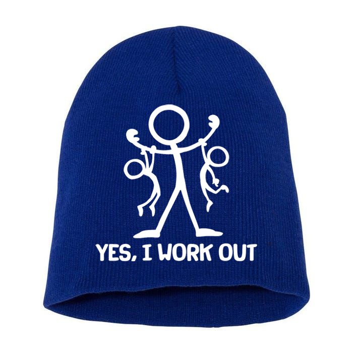 Funny Yes I Work Out Parents and Kids Short Acrylic Beanie