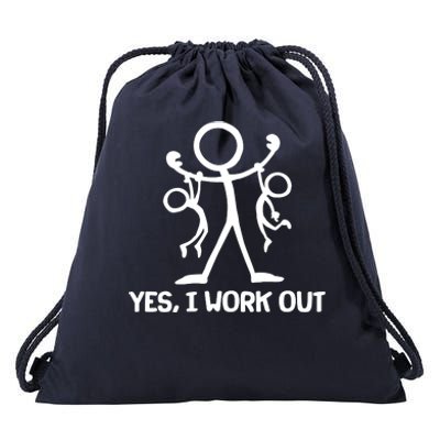 Funny Yes I Work Out Parents and Kids Drawstring Bag