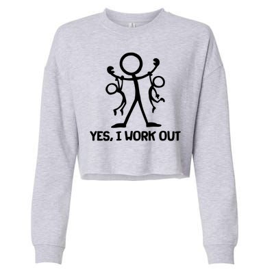 Funny Yes I Work Out Parents and Kids Cropped Pullover Crew