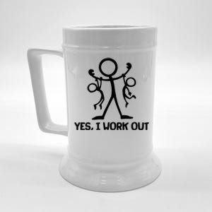 Funny Yes I Work Out Parents and Kids Beer Stein