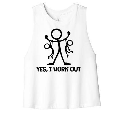 Funny Yes I Work Out Parents and Kids Women's Racerback Cropped Tank