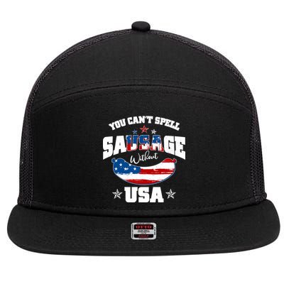 Funny You Can't Spell Sausage Without USA 7 Panel Mesh Trucker Snapback Hat