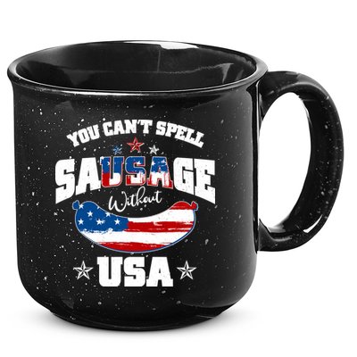 Funny You Can't Spell Sausage Without USA 15oz Campfire Ceramic Mug