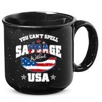 Funny You Can't Spell Sausage Without USA 15oz Campfire Ceramic Mug