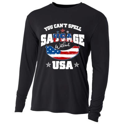 Funny You Can't Spell Sausage Without USA Cooling Performance Long Sleeve Crew