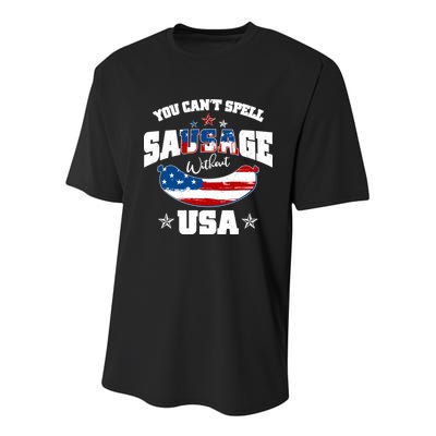 Funny You Can't Spell Sausage Without USA Youth Performance Sprint T-Shirt