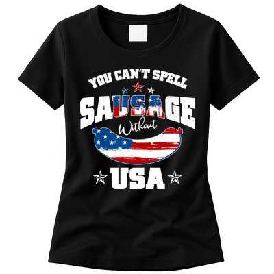Funny You Can't Spell Sausage Without USA Womens T-Shirt