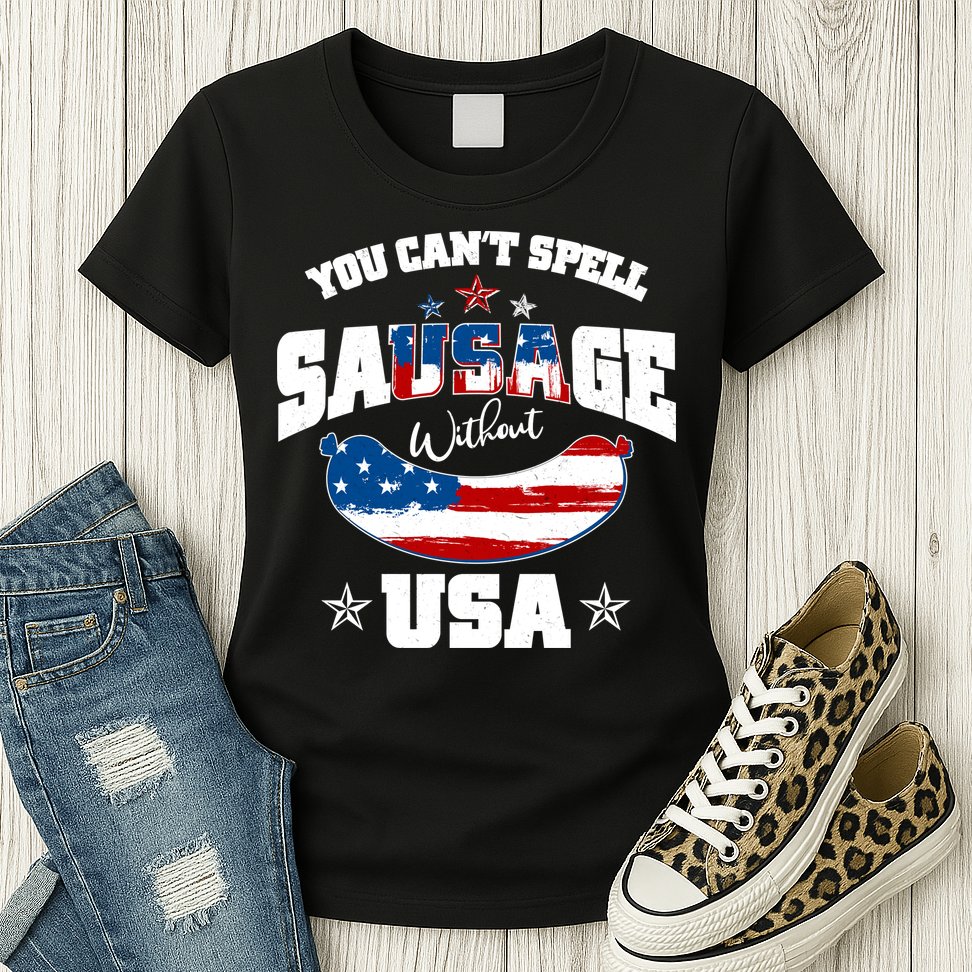Funny You Can't Spell Sausage Without USA Womens T-Shirt