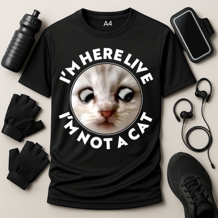 Funny Zoom Lawyer Cat Meme I'm Here Live I'm Not A Cat Cooling Performance Crew T-Shirt