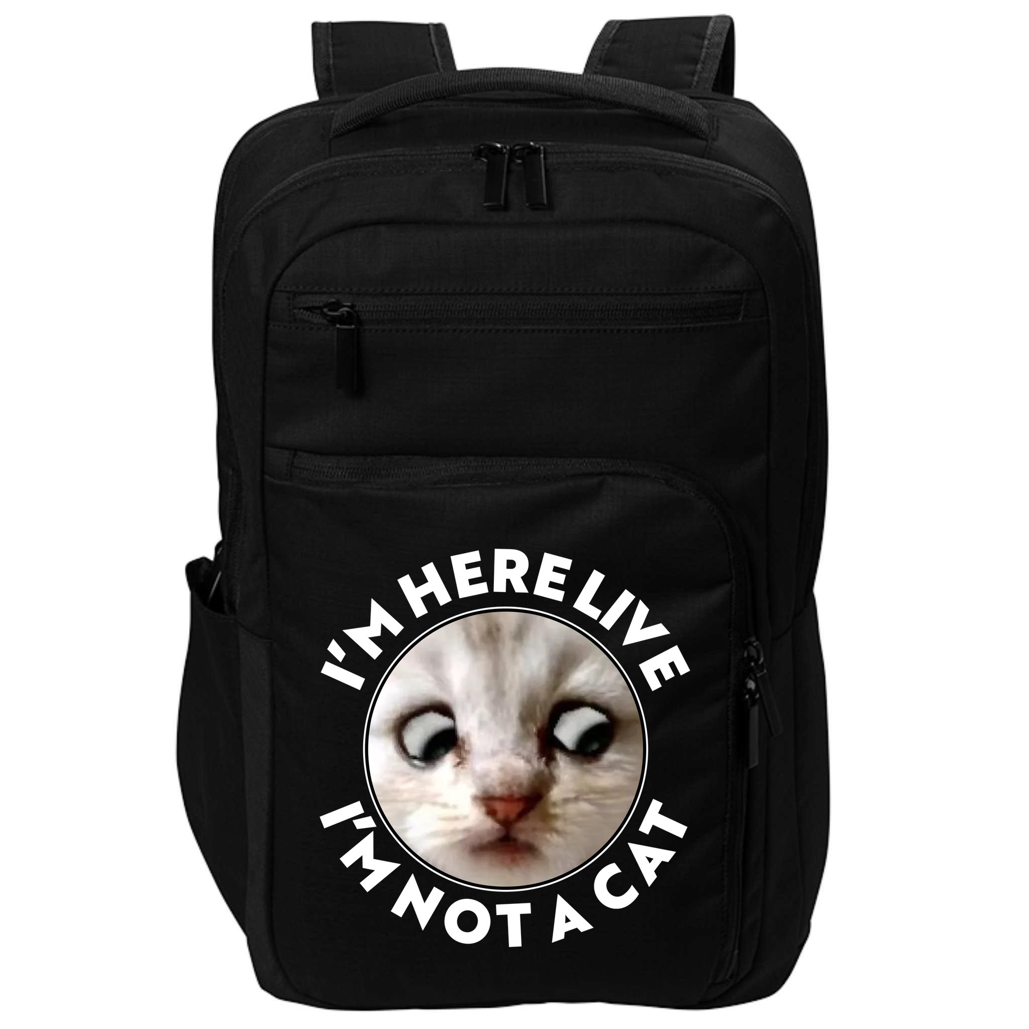 Funny Zoom Lawyer Cat Meme I'm Here Live I'm Not A Cat Impact Tech Backpack