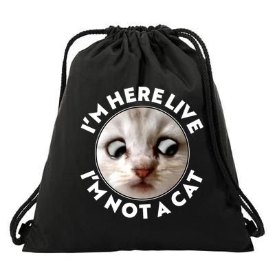 Funny Zoom Lawyer Cat Meme I'm Here Live I'm Not A Cat Drawstring Bag