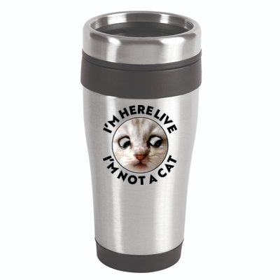 Funny Zoom Lawyer Cat Meme I'm Here Live I'm Not A Cat 16oz Travel Tumbler