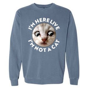 Funny Zoom Lawyer Cat Meme I'm Here Live I'm Not A Cat Garment-Dyed Sweatshirt