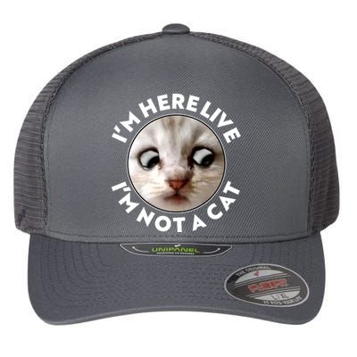 Funny Zoom Lawyer Cat Meme I'm Here Live I'm Not A Cat Flexfit Unipanel Trucker Cap