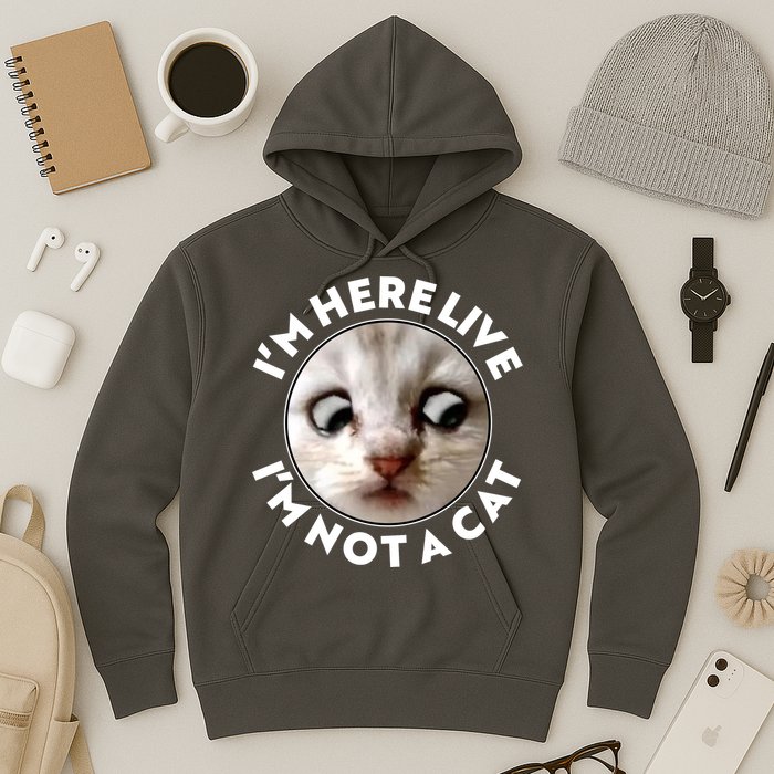 Funny Zoom Lawyer Cat Meme I'm Here Live I'm Not A Cat Hoodie