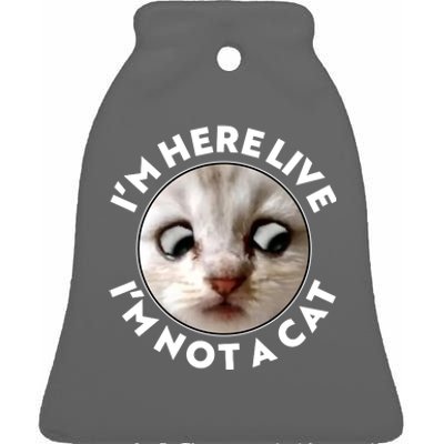 Funny Zoom Lawyer Cat Meme I'm Here Live I'm Not A Cat Ceramic Bell Ornament