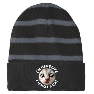 Funny Zoom Lawyer Cat Meme I'm Here Live I'm Not A Cat Striped Beanie with Solid Band