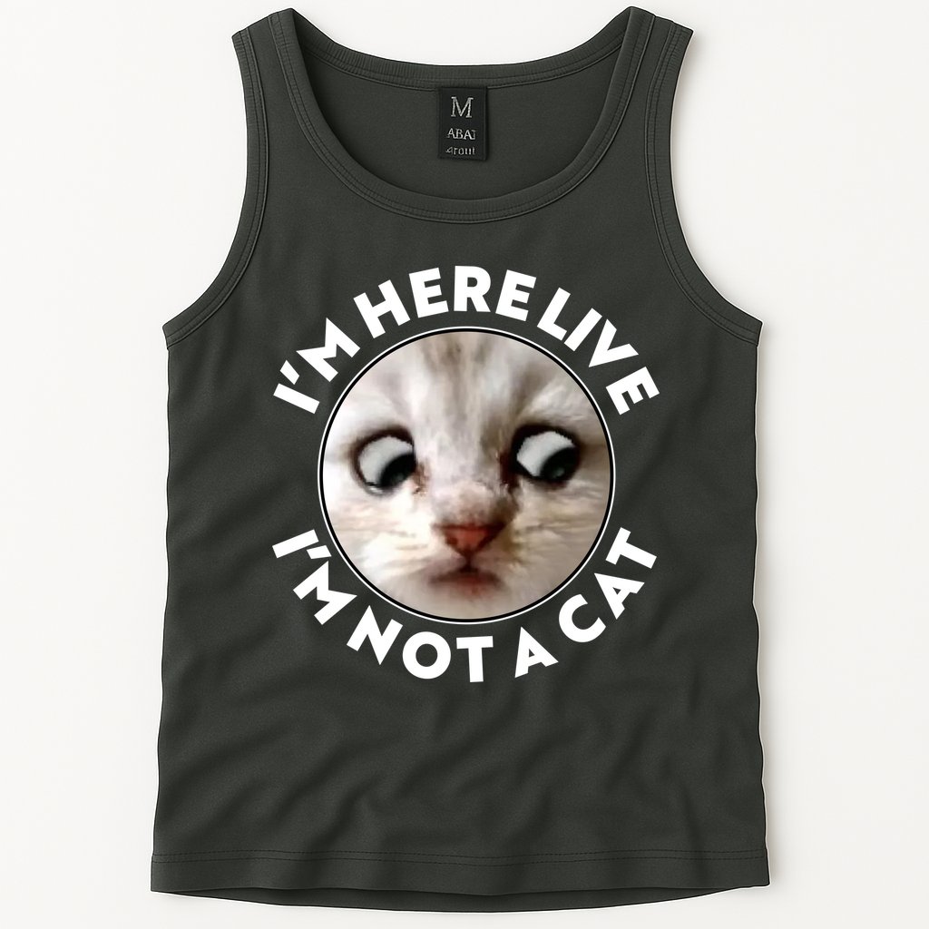 Funny Zoom Lawyer Cat Meme I'm Here Live I'm Not A Cat Tank Top