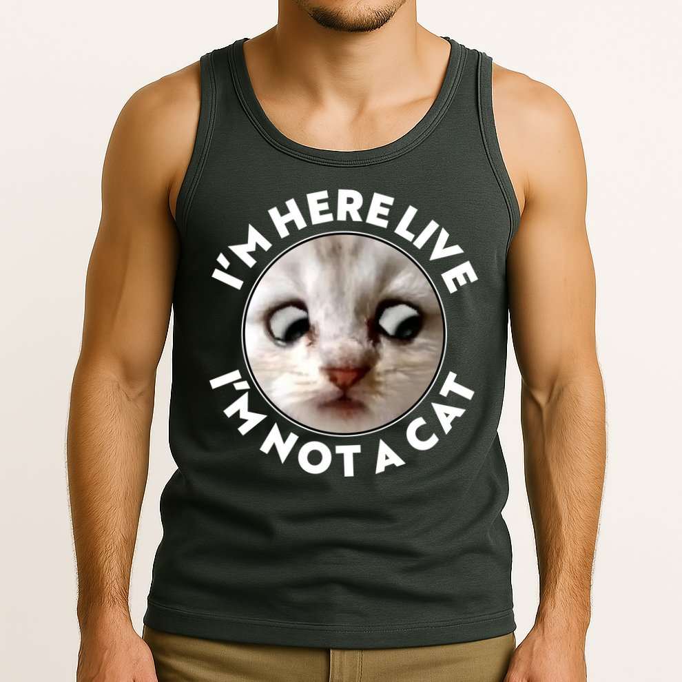 Funny Zoom Lawyer Cat Meme I'm Here Live I'm Not A Cat Tank Top