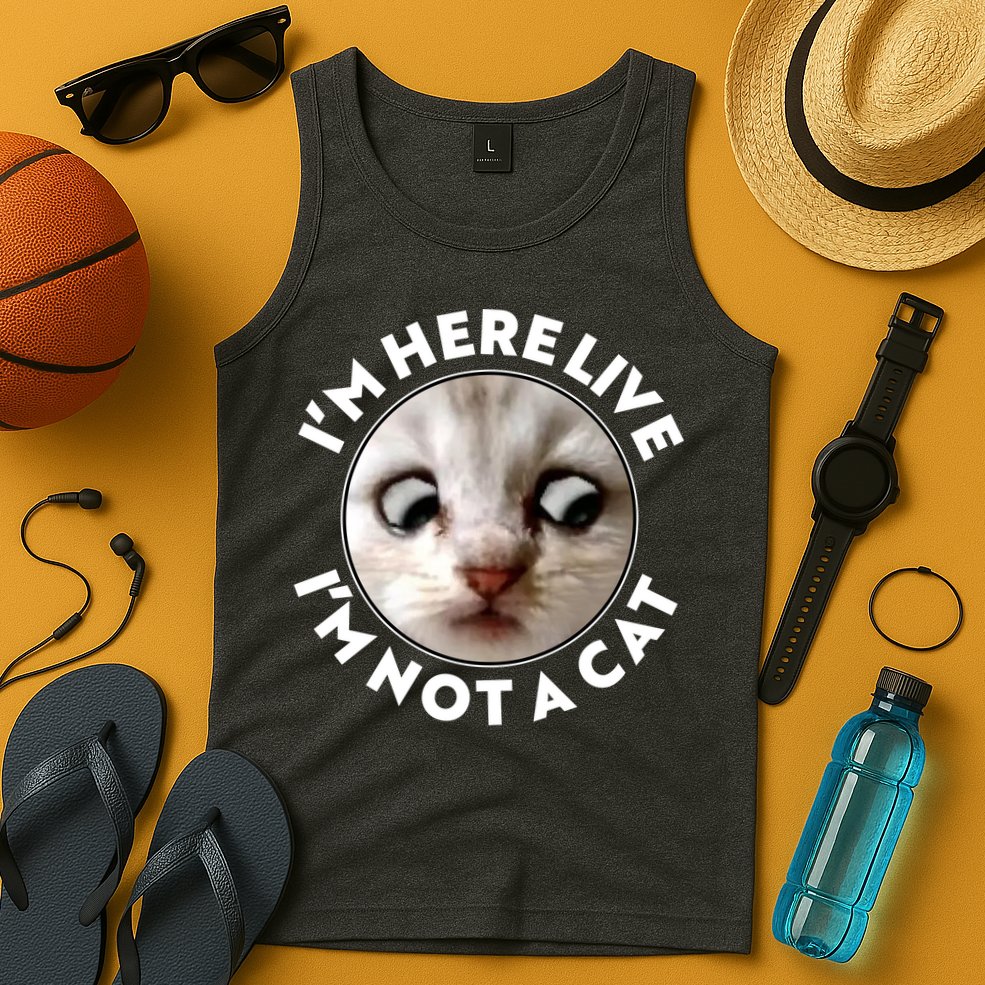 Funny Zoom Lawyer Cat Meme I'm Here Live I'm Not A Cat Tank Top