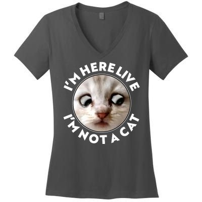 Funny Zoom Lawyer Cat Meme I'm Here Live I'm Not A Cat Women's V-Neck T-Shirt