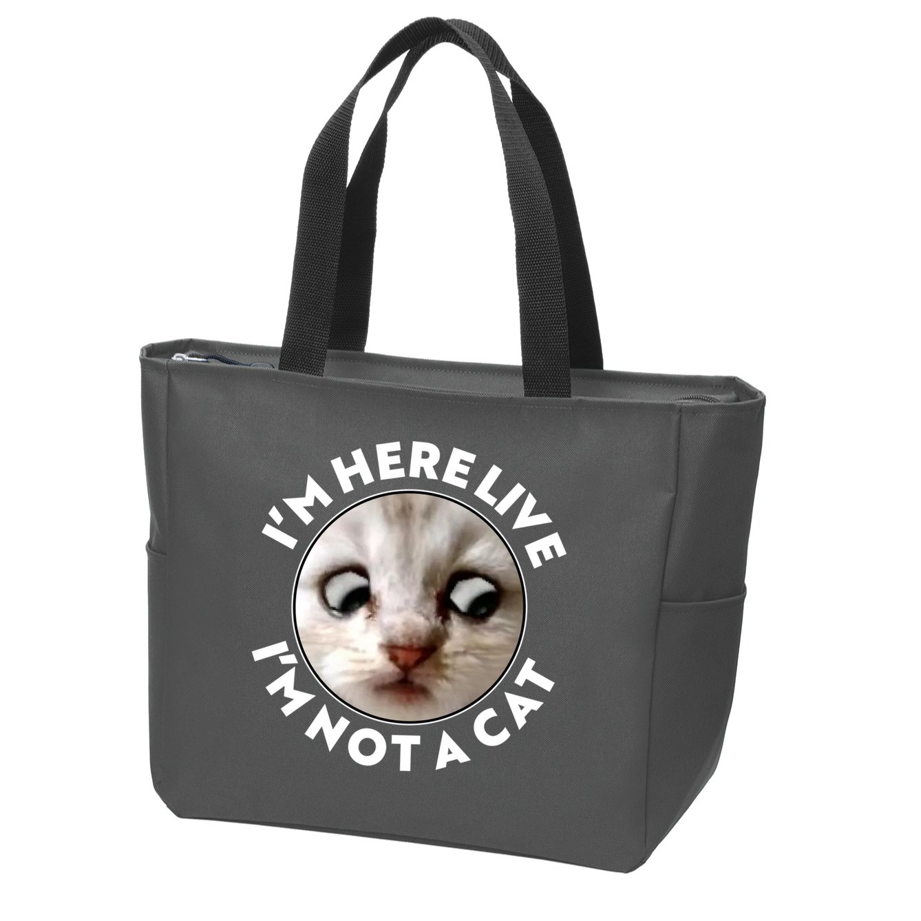 Funny Zoom Lawyer Cat Meme I'm Here Live I'm Not A Cat Zip Tote Bag