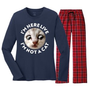 Funny Zoom Lawyer Cat Meme I'm Here Live I'm Not A Cat Women's Long Sleeve Flannel Pajama Set 